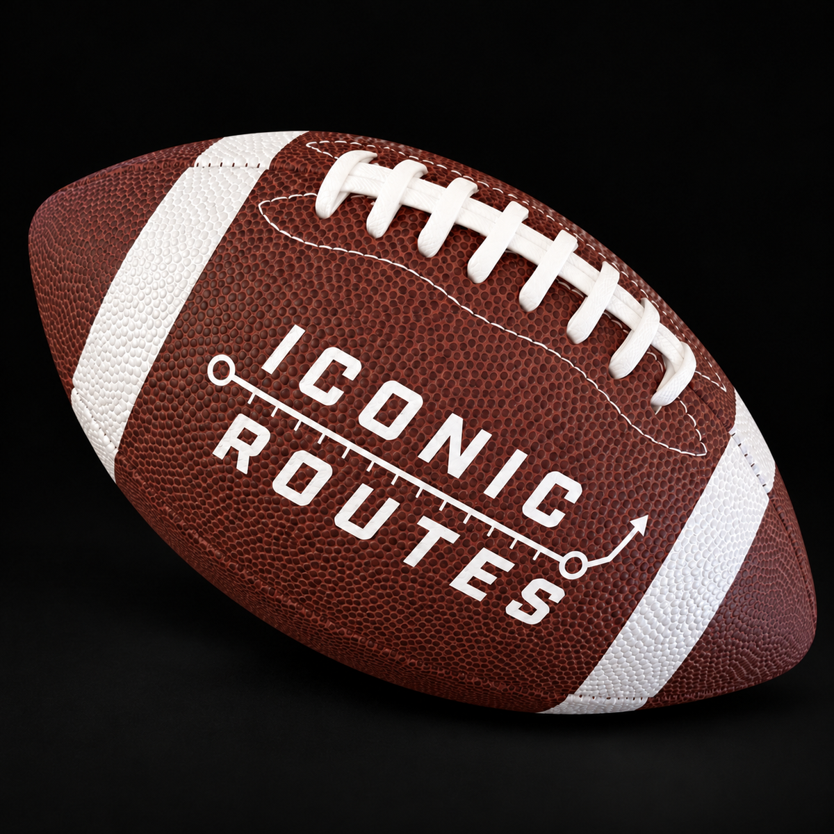 Iconic Routes Vol. 01 football at an angle on a black background